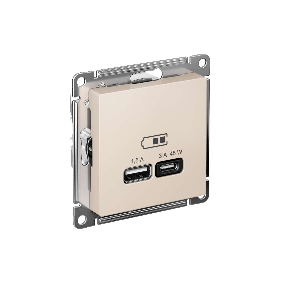 ATLASDESIGN USB РОЗЕТКА A + тип-C 45W высокоскор.заряд. QC,PD, механизм, БЕЖЕВЫЙ
