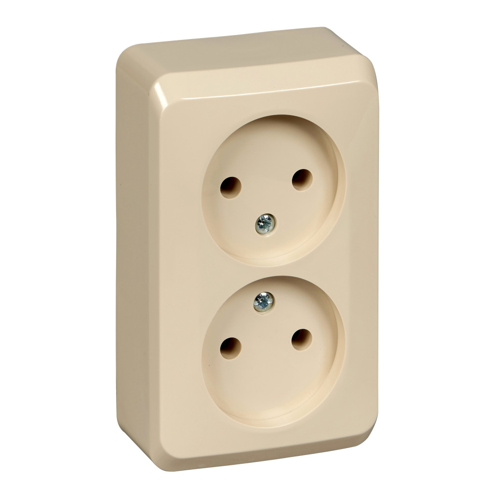 ЭТЮД Розетка двойная наружная без заземления без шторок бежевая