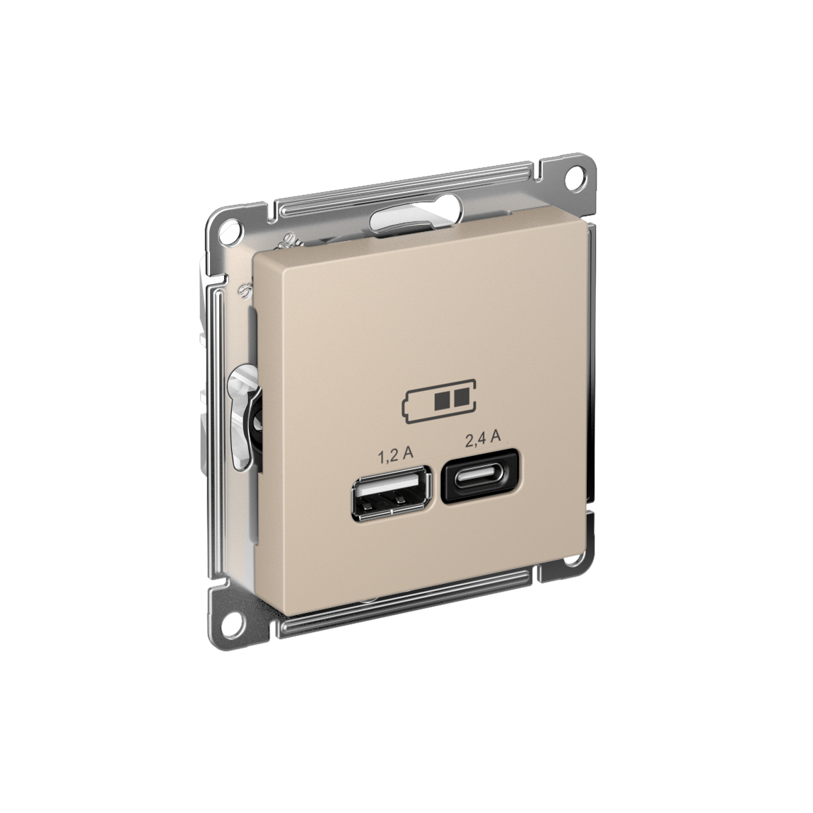 ATLASDESIGN USB РОЗЕТКА A+С, 5В/2,4А, 2х5В/1,2А, механизм, ПЕСОЧНЫЙ