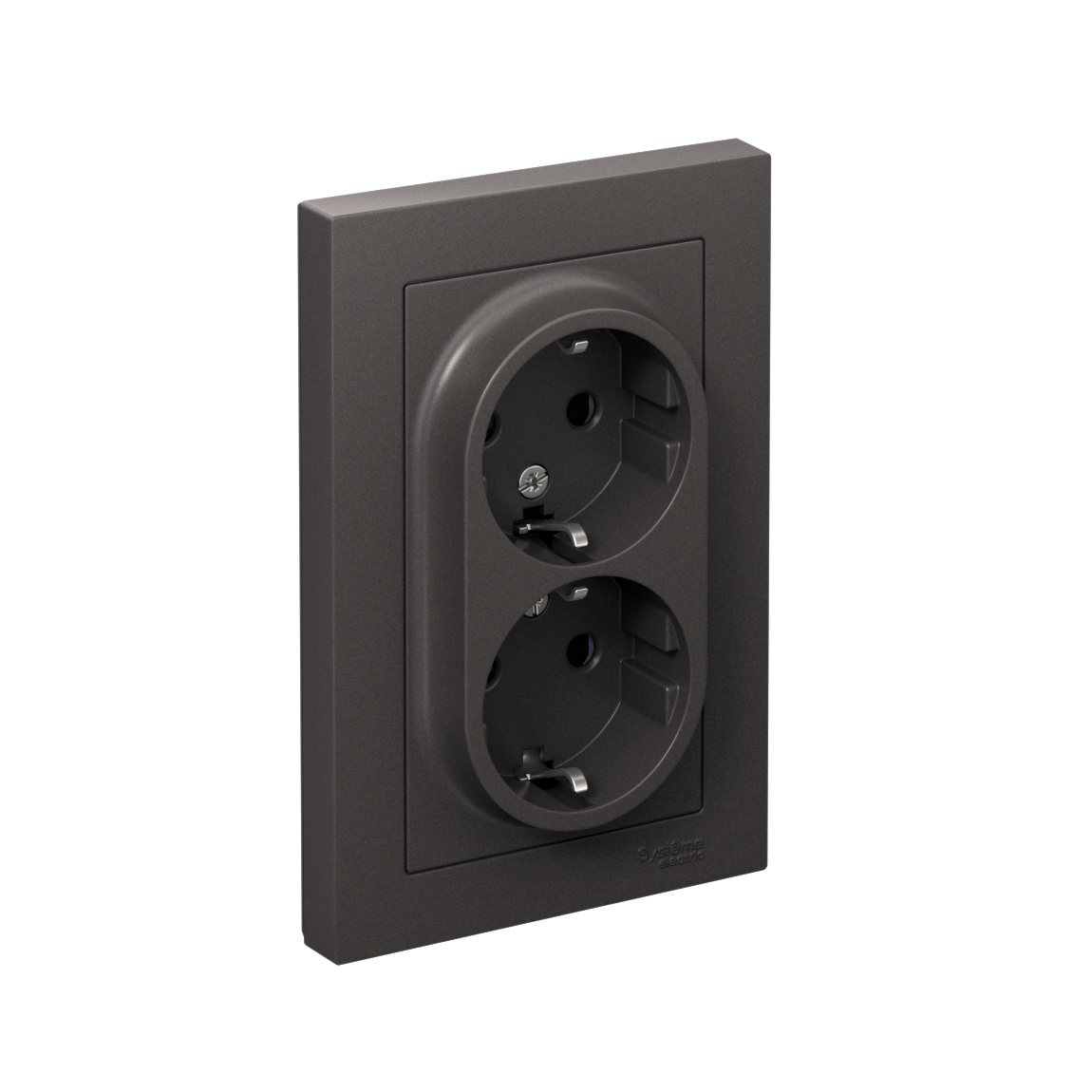 ATLASDESIGN РОЗЕТКА двойная с заземлением со шторками, 16А, в сборе, БАЗАЛЬТ
