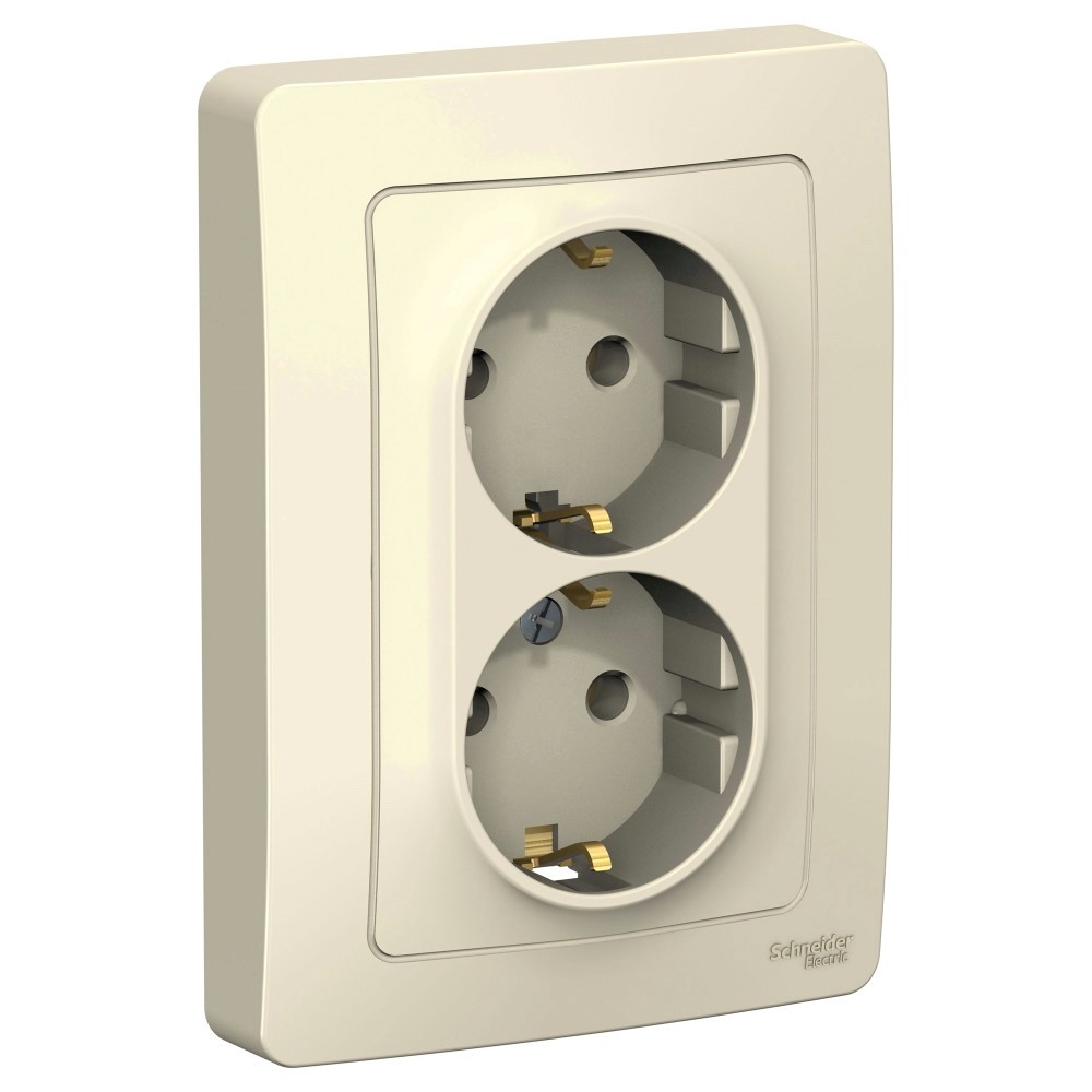 BLANCA скрытой установки розетка двойная с заземлением без шторок, 16А, 250В, молочный