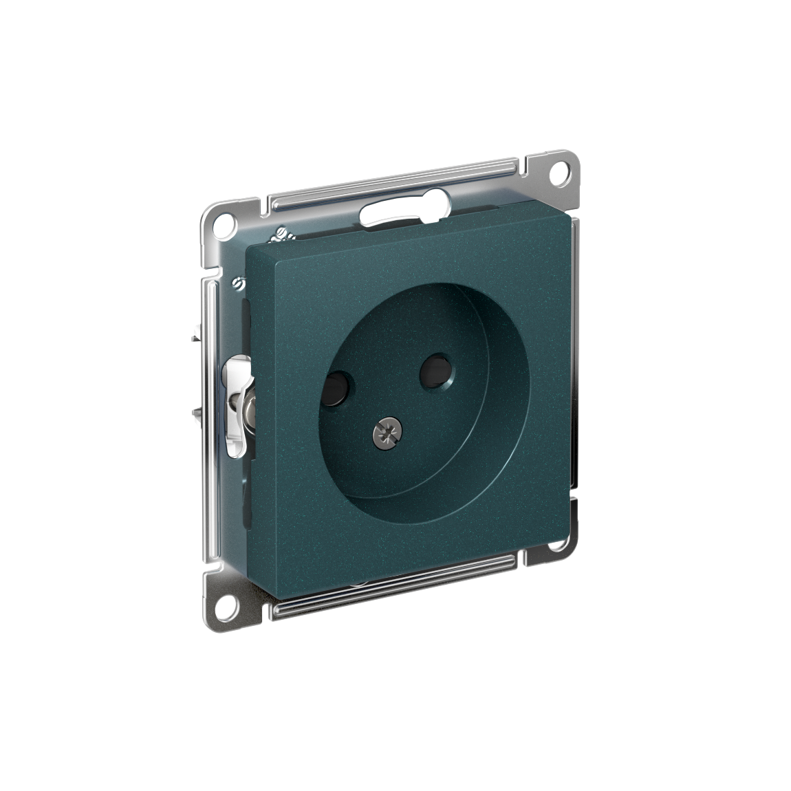 Розетка ATLASDESIGN без заземления со шторками 16А механизм изумруд