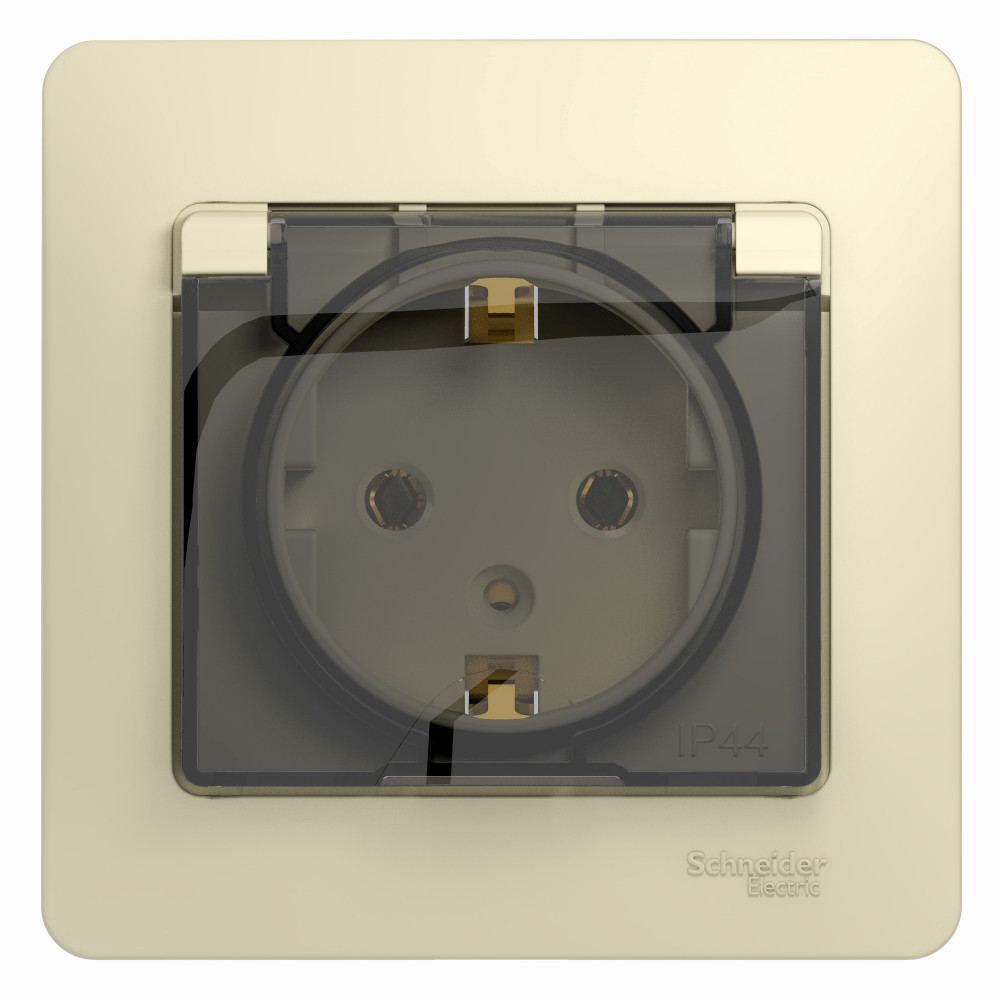 GLOSSA Розетка с заземлением со шторками с крышкой в сборе бежевая IP20