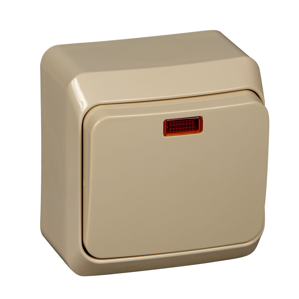 ЭТЮД Выключатель одноклавишный наружный с подсветкой бежевый сх.1