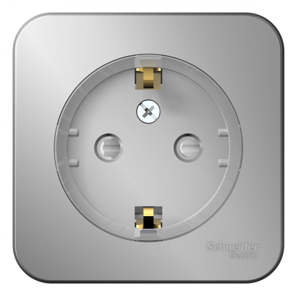 Розетка BLANCA наружная, с заземлением, со шторками, (тонкая), с изолирующей пластиной 16А, 250В, алюминий