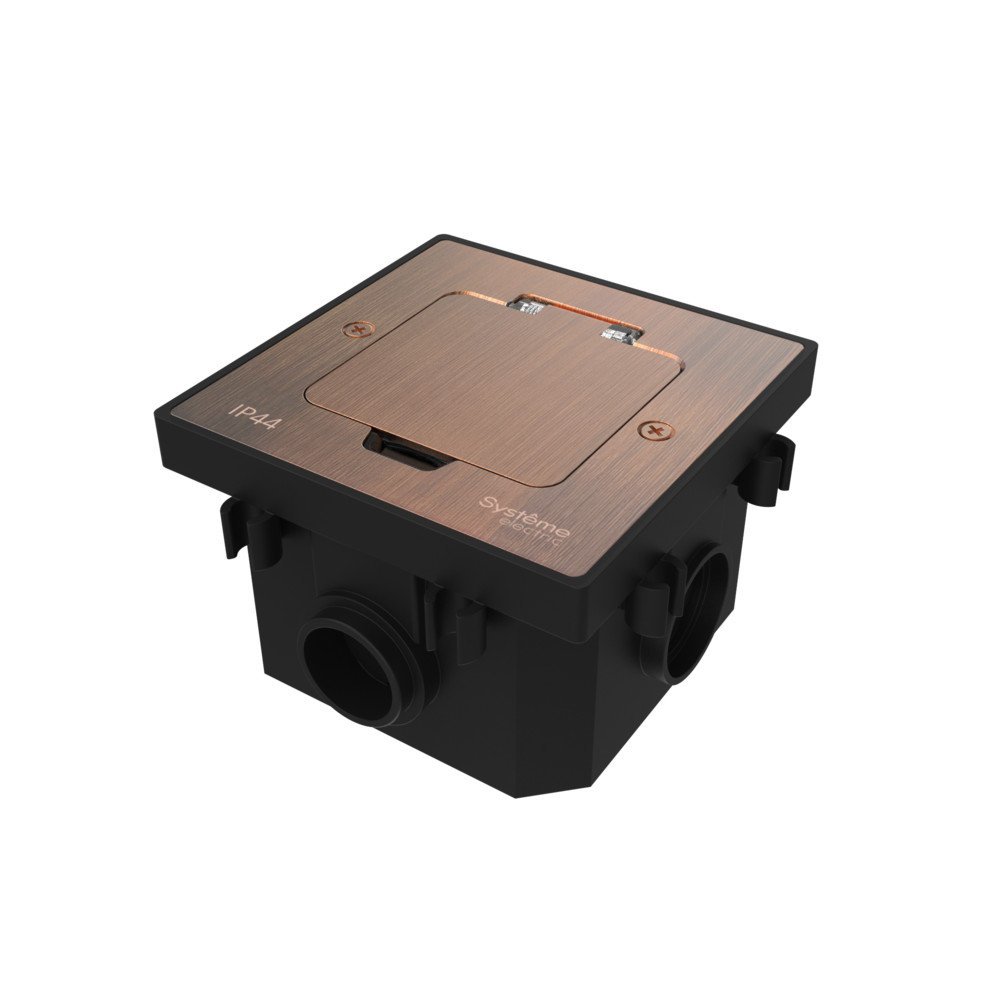 Лючок MultiDeS на 2 модуля IP44 с монтажной коробкой для бетонных полов МЕДЬ тип MDK20