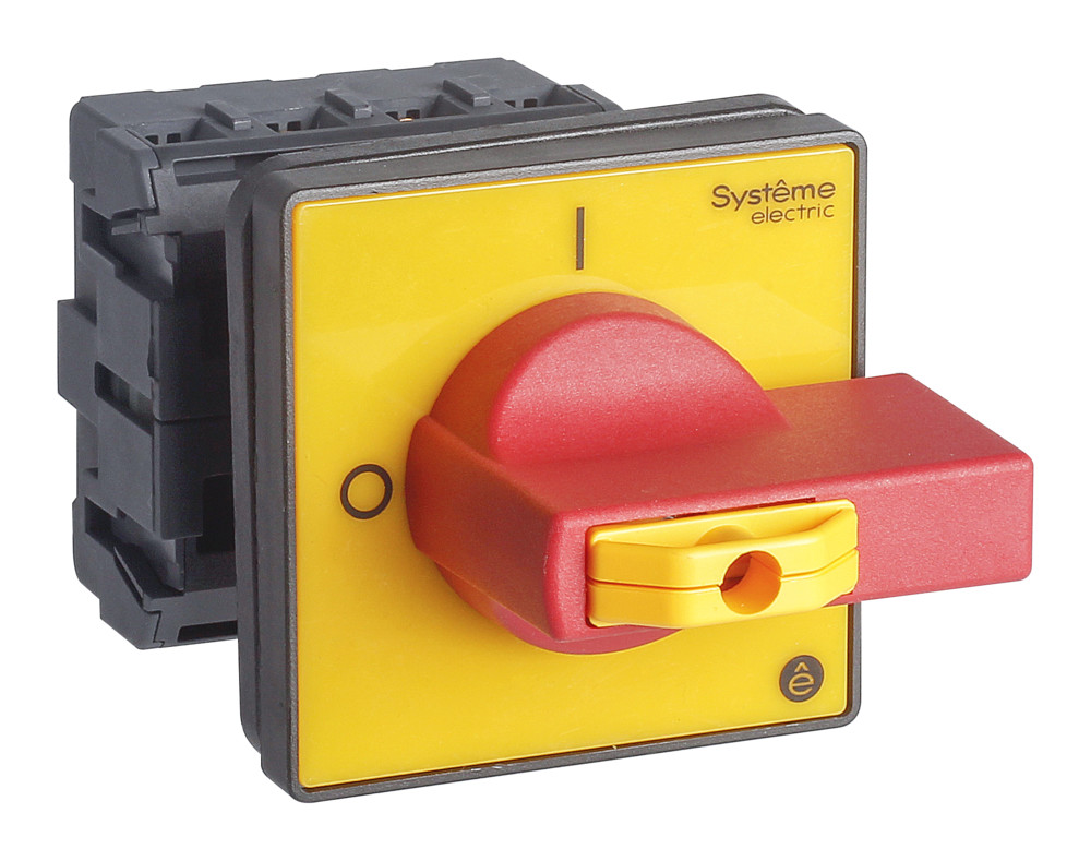 ВЫКЛЮЧАТЕЛЬ-РАЗЪЕДИНИТЕЛЬ 4P 25A IP20 С КРАСНОЙ РУКОЯТКОЙ НА ДВЕРЦУ 4 ВИНТА 1 ЗАМОК