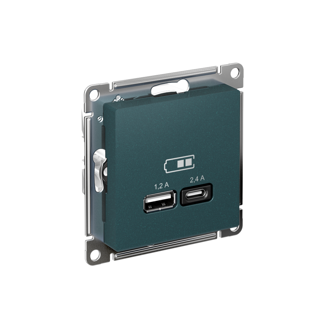 РОЗЕТКА USB ATLASDESIGN A+С, 5В/2,4 А, 2х5В/1,2 А, механизм, ИЗУМРУД