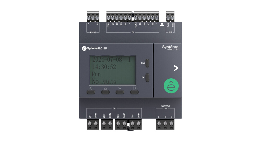 Реле интеллектуальное SR2, 220 VAC, дисплей, до 7 модулей расширения, 12 IO: 8 дискретных входов, 4 дискретных выходов (реле, 3 A), 1xRS485, 1xRJ45, 1xUSB (Type C)
