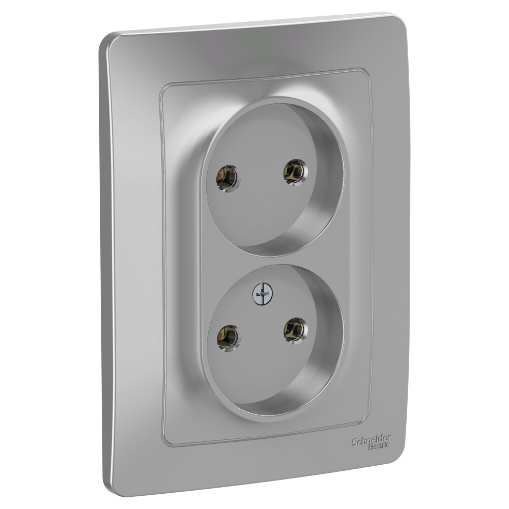 BLANCA скрытой установки розетка двойная без заземления без шторок, 16А, 250В, алюминий