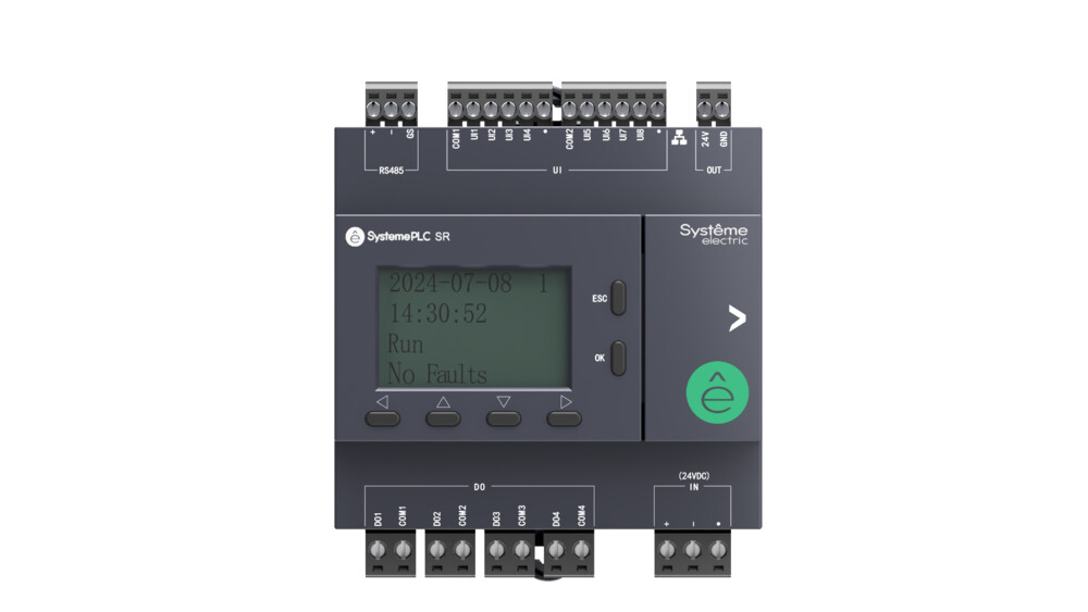 Реле интеллектуальное SR2, 24 VDC, дисплей, до 7 модулей расширения, 12 IO: 8 универсальных входов (аналоговых или дискретных), 4 дискретных выхода (2 реле, 3 A и 2 транзисторных), 1xRS485, 1xRJ45, 1xUSB (Type C)