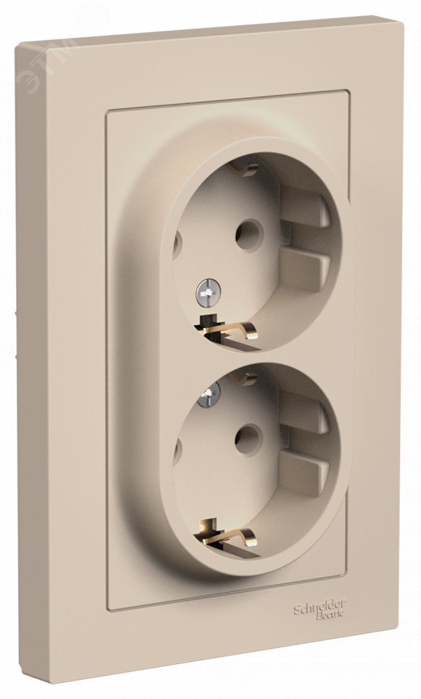 Изображение товара Двойная розетка AtlasDesign с заземлением, 16А, песочный цвет