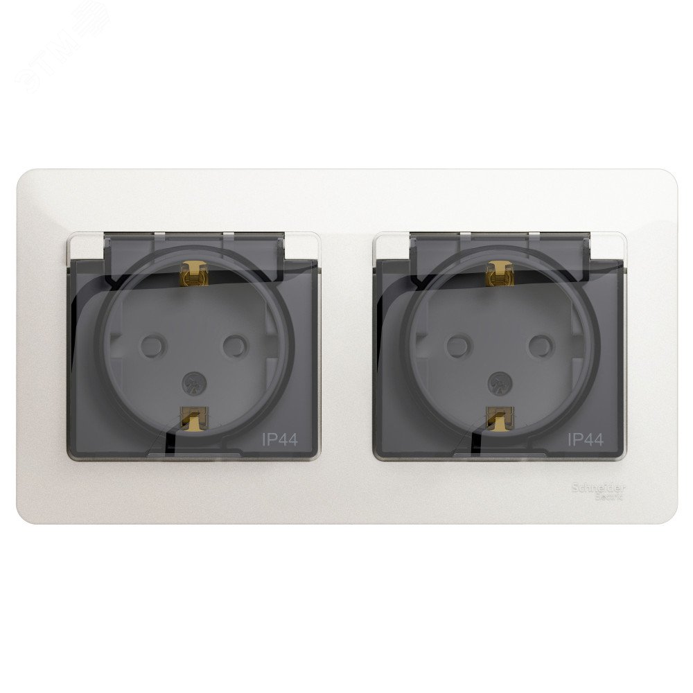 Изображение товара Розетка GLOSSA двойная с заземлением шторками IP44 перламутр Россия