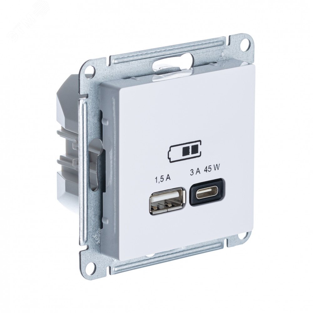ATLASDESIGN USB РОЗЕТКА A + тип-C 45W высокоскор.заряд. QC, PD, механизм, БЕЛЫЙ ATN000129 Systeme Electric - превью 2