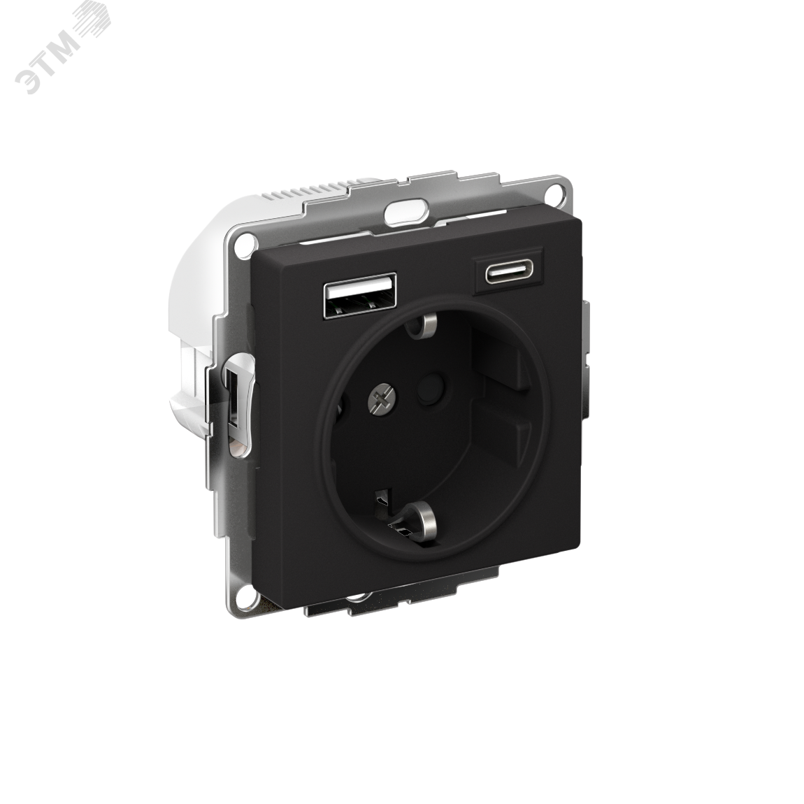 Изображение товара Розетка 16А с двумя USB портами и шторками цвет Карбон Systeme Electric AtlasDesign