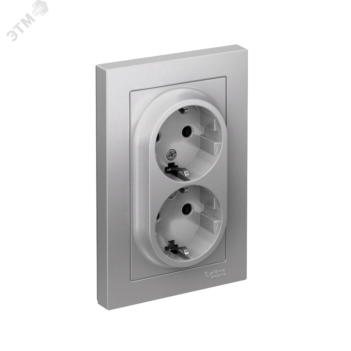 Изображение товара Розетка двойная AtlasDesign 16А алюминий с заземлением без шторок