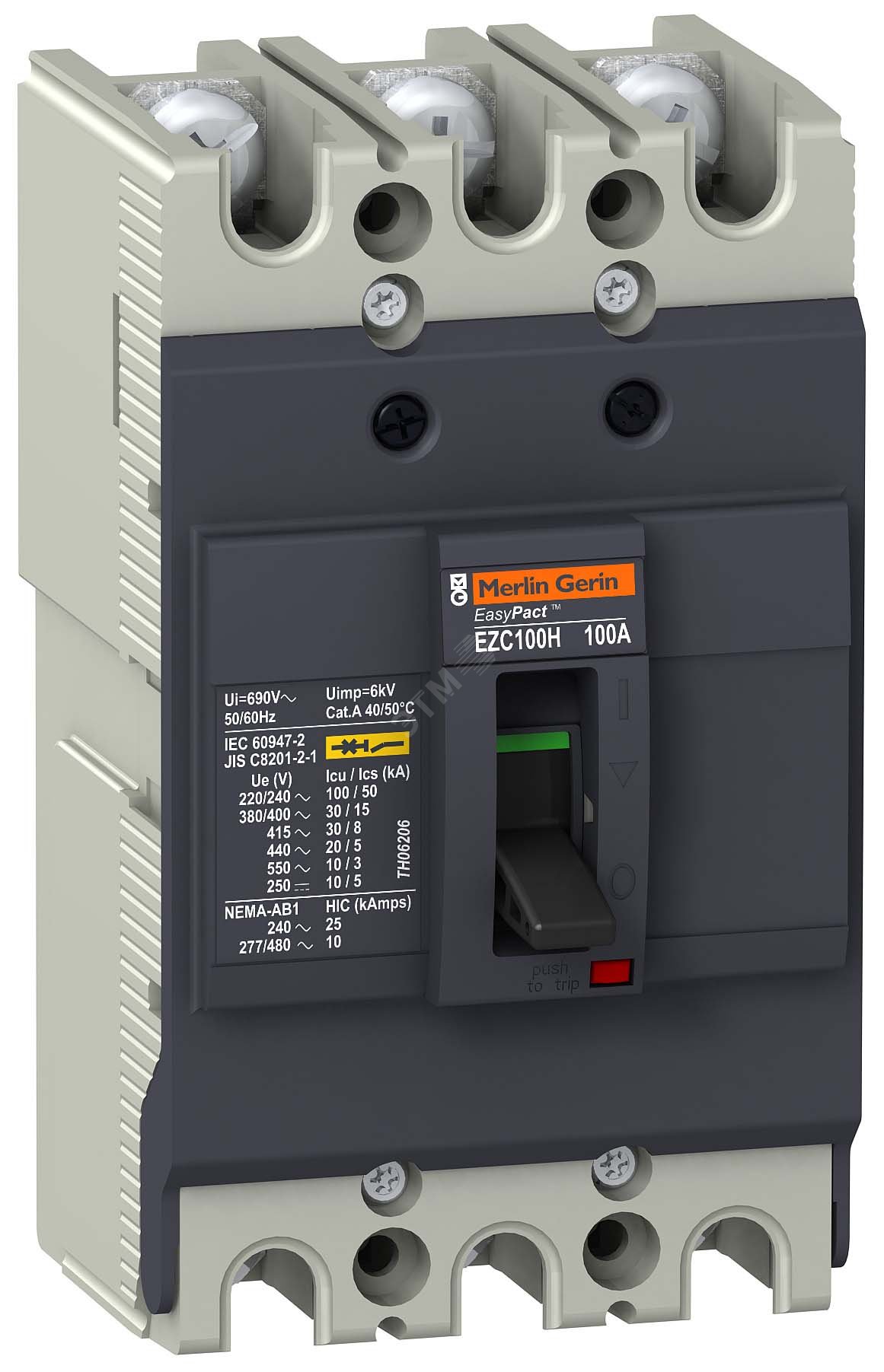 Выключатель автоматический трехполюсный EZC100 30 KA/380В 3Т 50 A ...