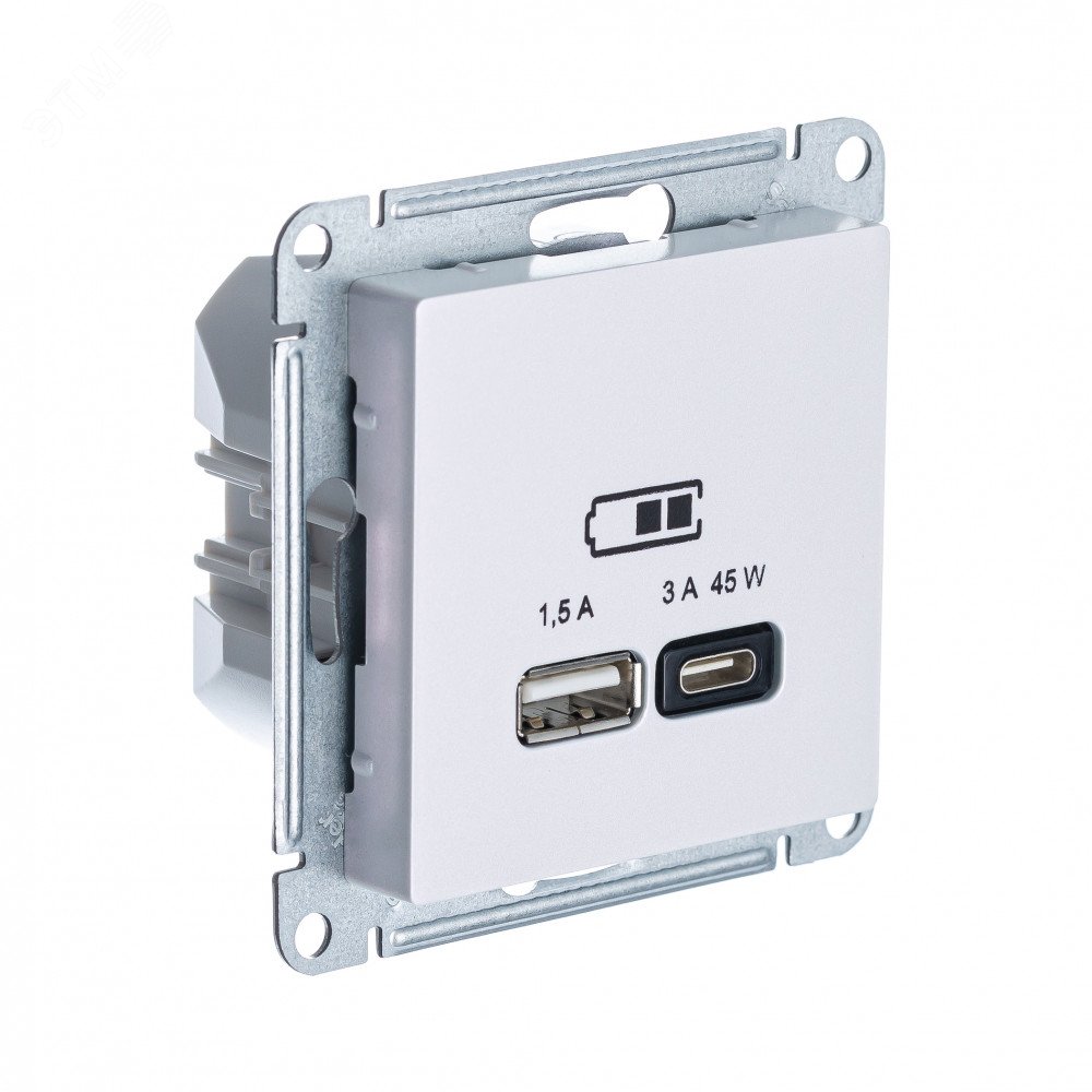 ATLASDESIGN USB РОЗЕТКА A + тип-C 45W высокоскор.заряд. QC,PD, механизм, ЖЕМЧУГ ATN000429 Systeme Electric - превью 2