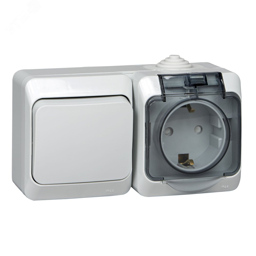 Изображение товара Блок переключатель и наружная розетка IP44 серый система Электрик