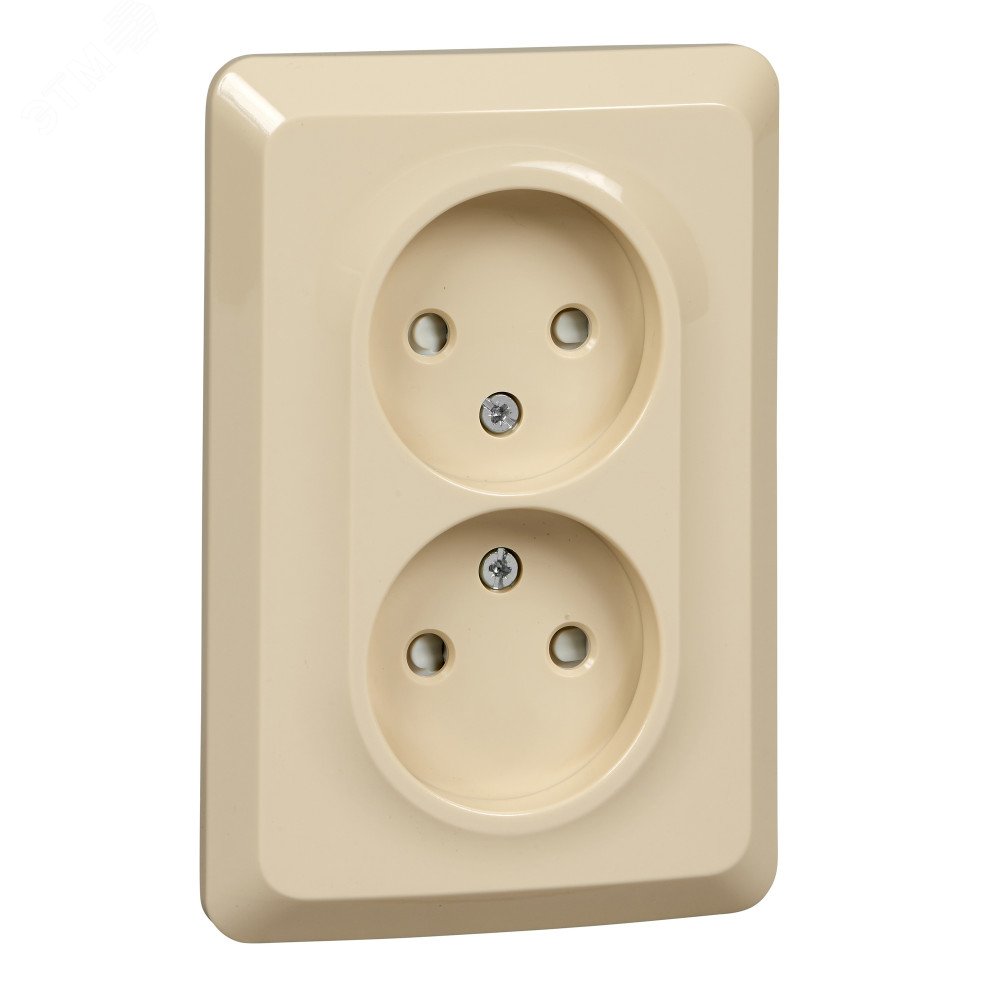 Изображение товара Розетка двойная скрытой установки Systeme Electric ЭТЮД без заземления 16А 250B кремовая