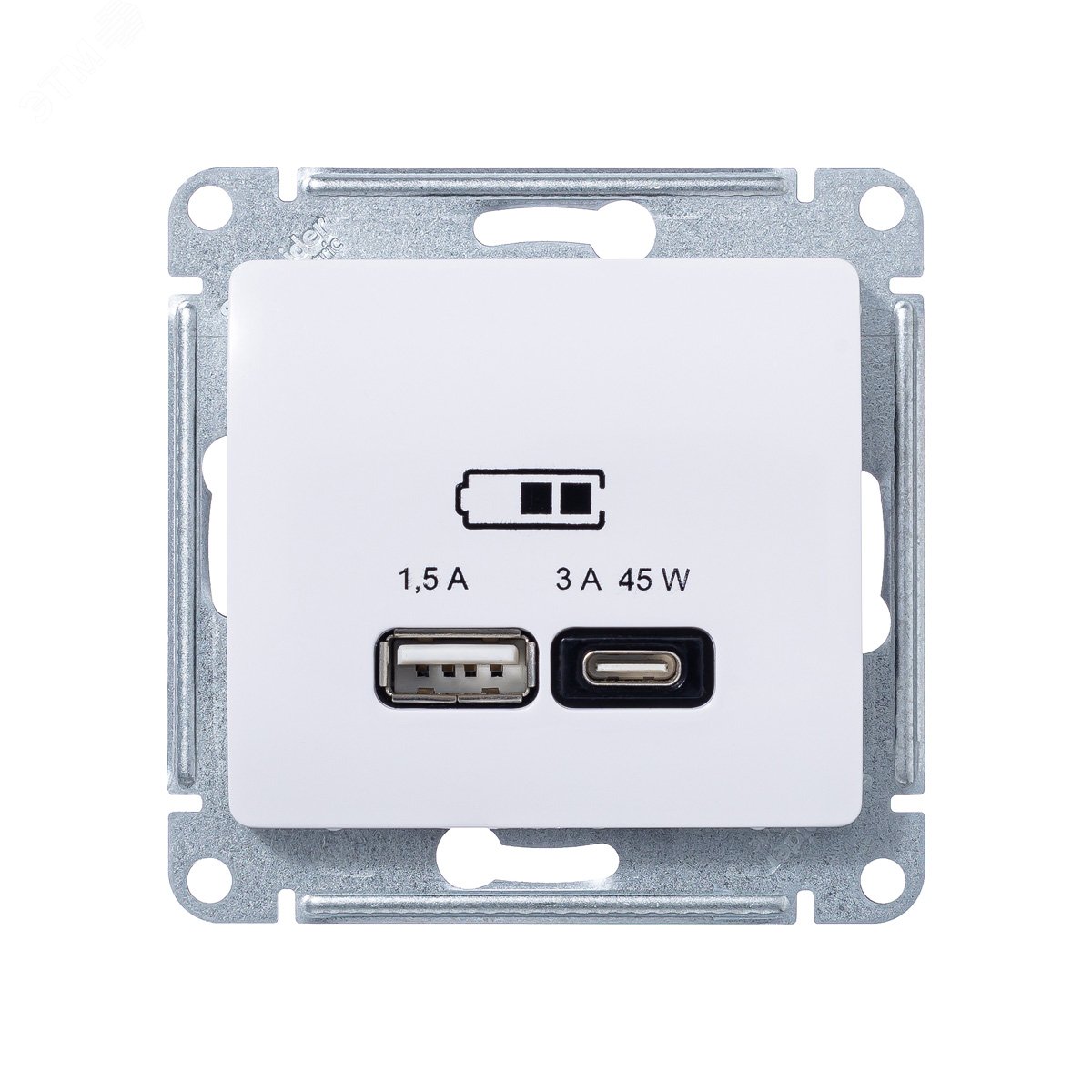 GLOSSA USB РОЗЕТКА A + тип-C 45W высокоскорост. зарядка QC, PD, механизм, БЕЛЫЙ GSL000129 Systeme Electric - превью 3