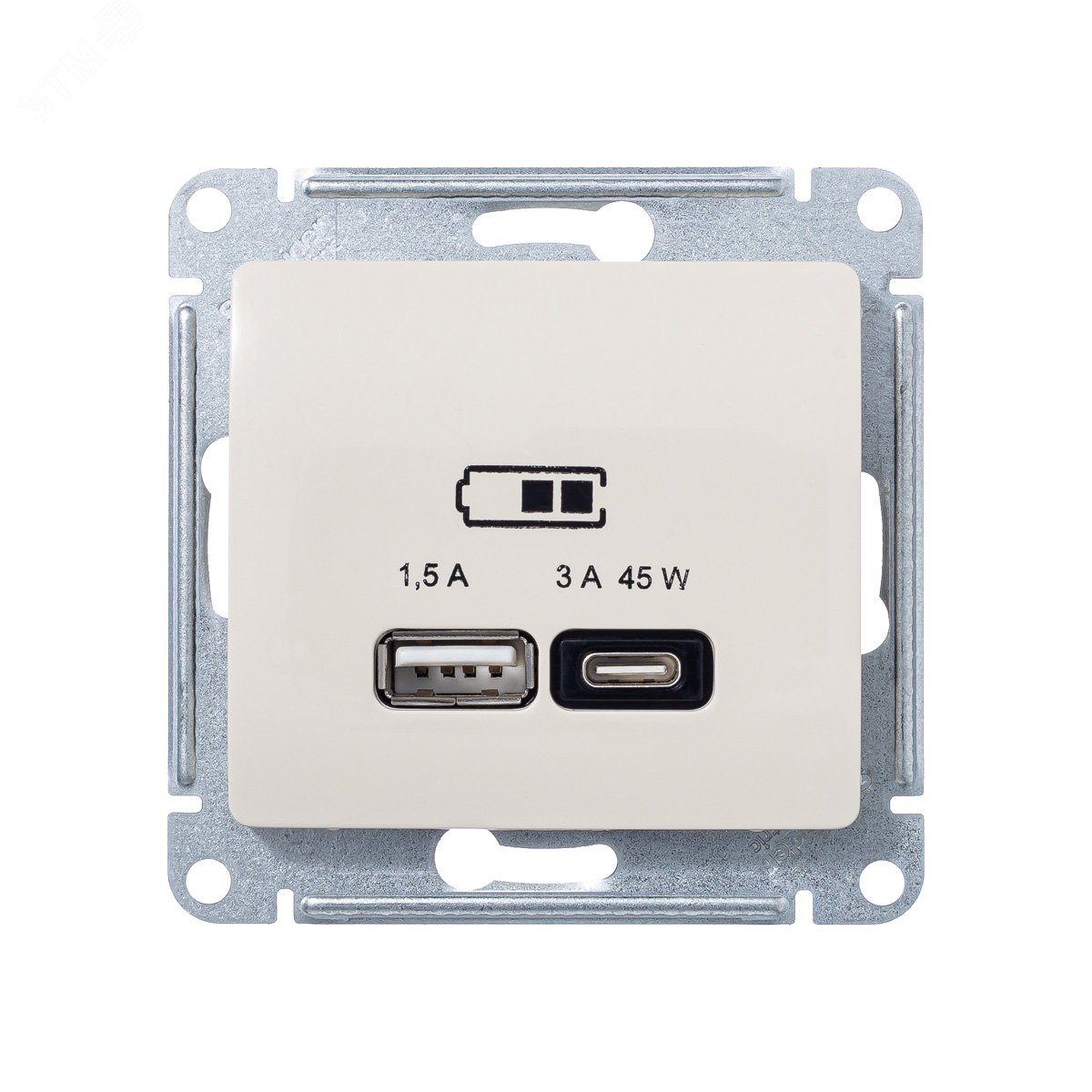 GLOSSA USB РОЗЕТКА A + тип-C 45W высокоскор.заряд. QC, PD, механизм, МОЛОЧНЫЙ GSL000929 Systeme Electric - превью 3