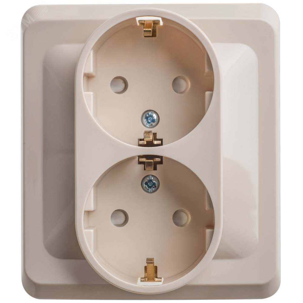 Изображение товара Двухместная скрытая розетка с заземлением и шторками SYSTEME ELECTRIC ЭТЮД 16А 250В кремовая