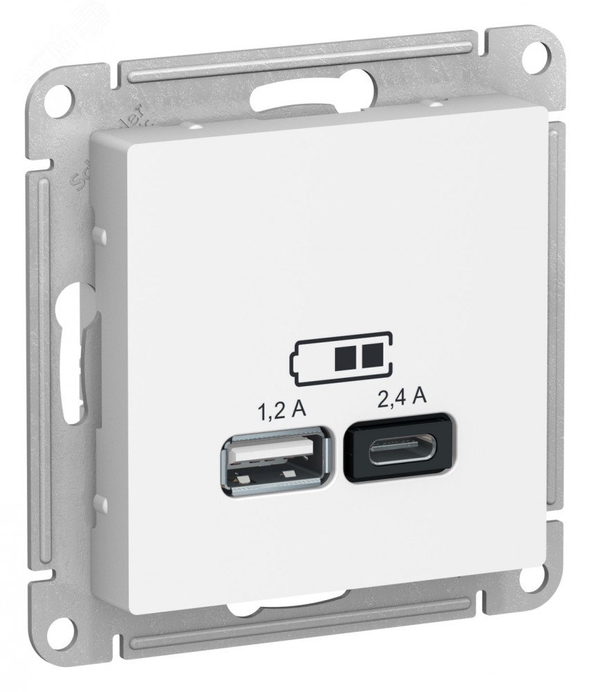 Изображение товара РОЗЕТКА USB ATLASDESIGN A+С, 5В/2,4 А, 2х5В/1,2 А, механизм, БЕЛЫЙ (шт)