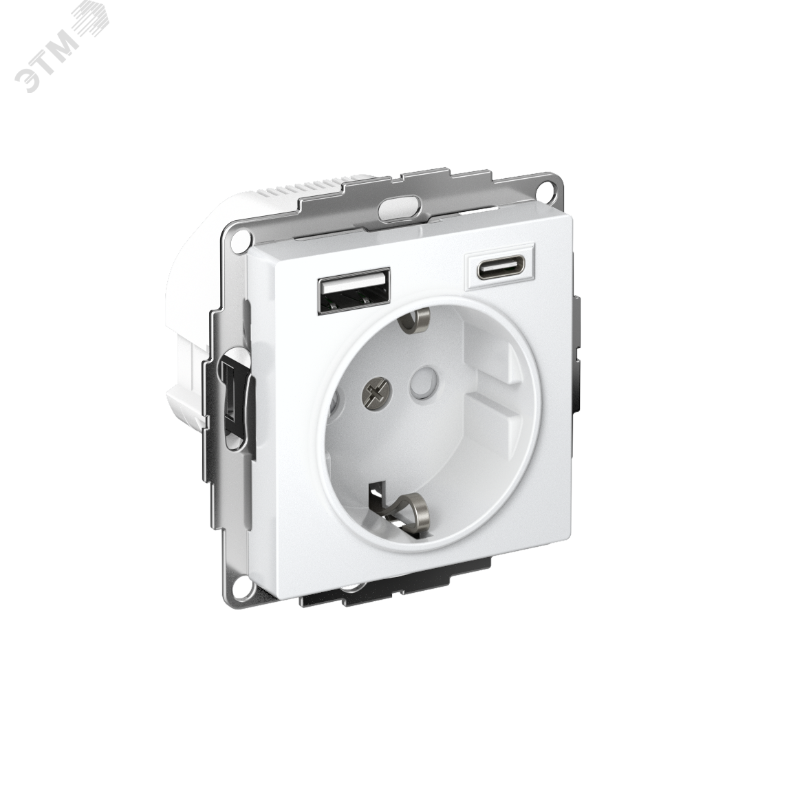 Изображение товара Розетка 16А с USB A+C, шторки, заземление, белая, серия AtlasDesign