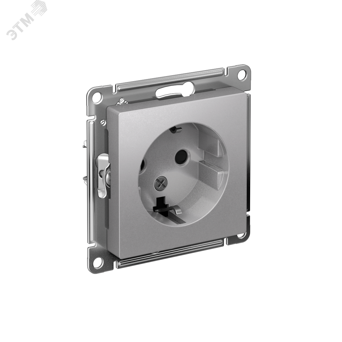 Изображение товара Розетка ATLASDESIGN с заземлением и шторками 16А алюминий Россия