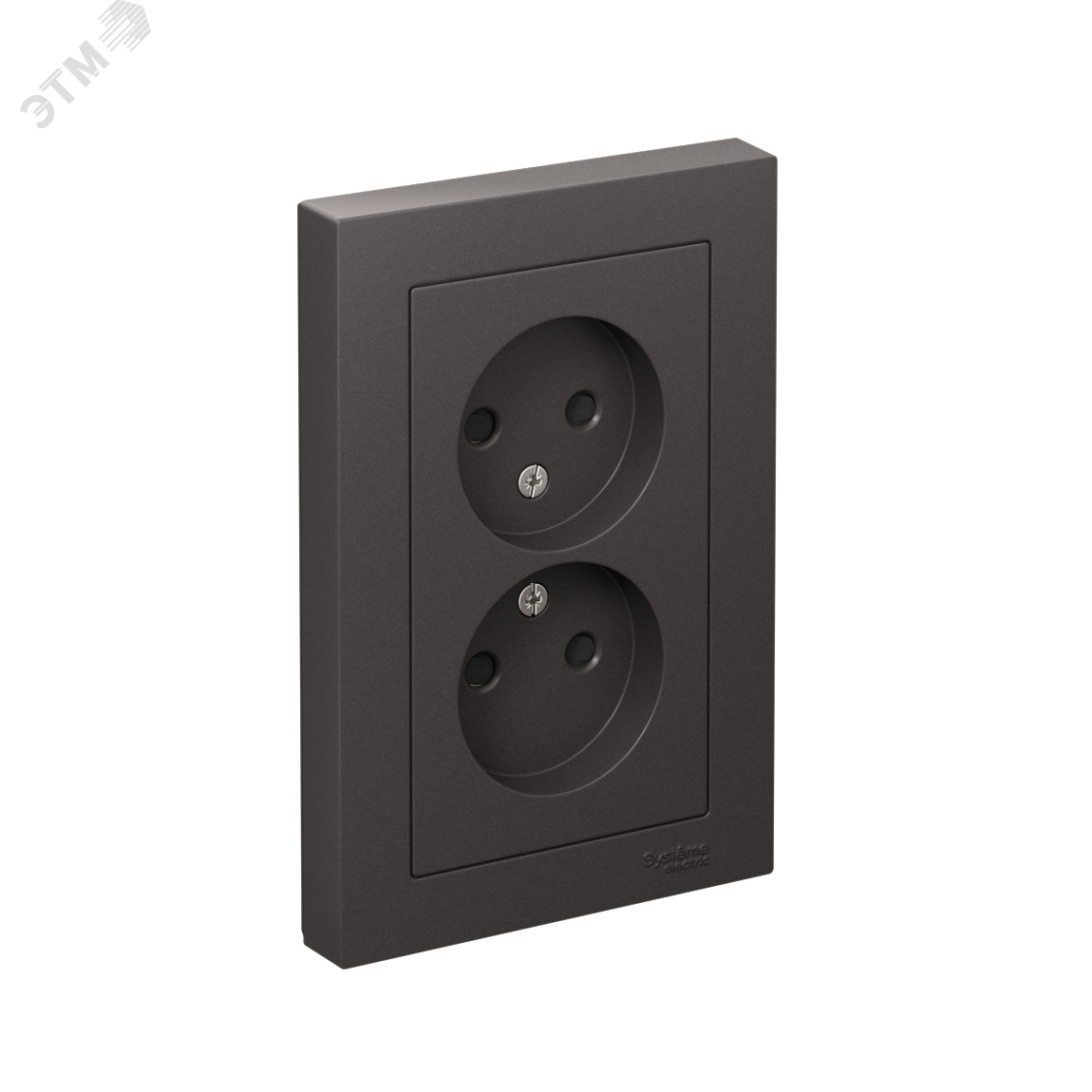 Изображение товара Двойная розетка AtlasDesign без заземления со шторками 16А БАЗАЛЬТ Россия