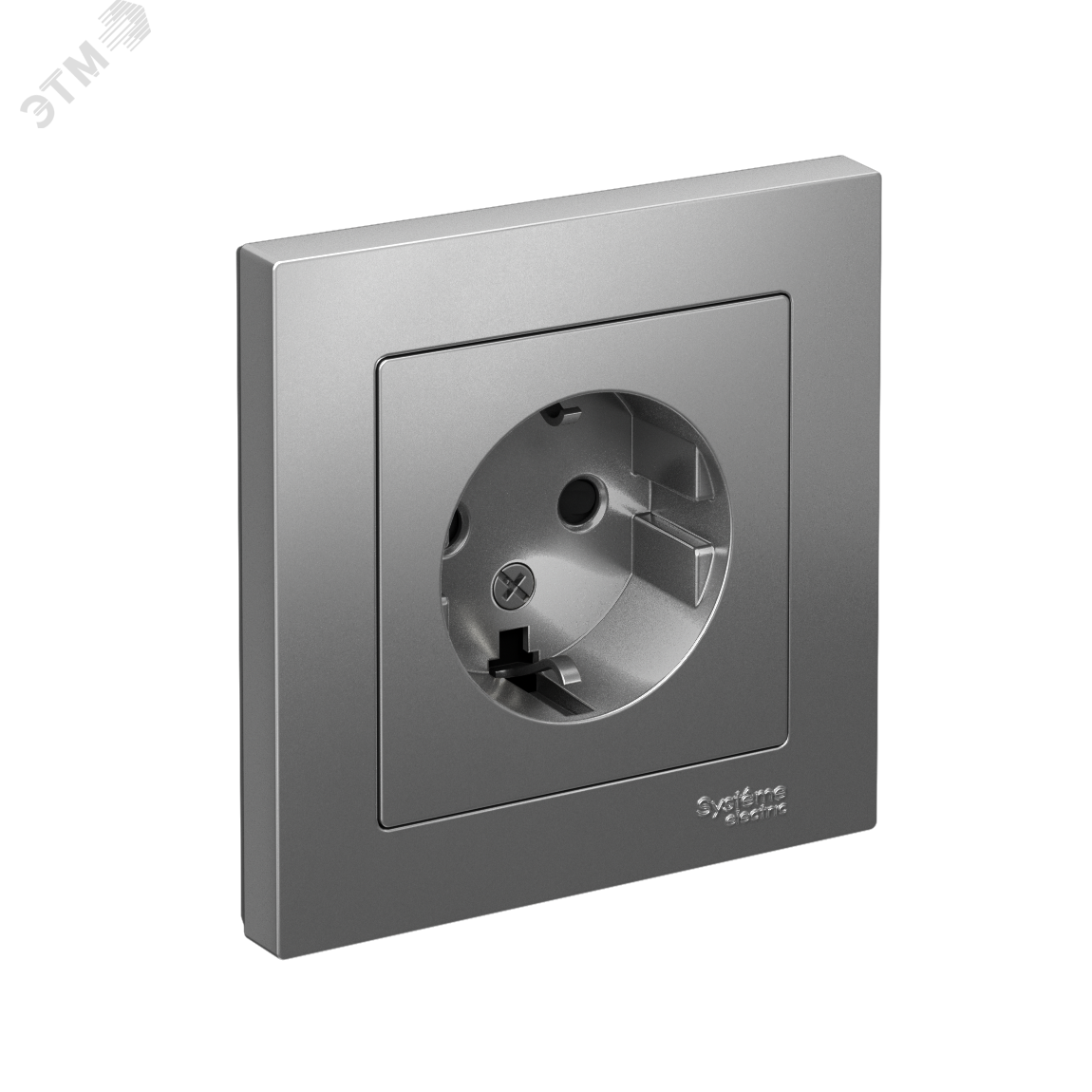 Изображение товара Розетка AtlasDesign с заземлением и шторками 16А сталь система Electric