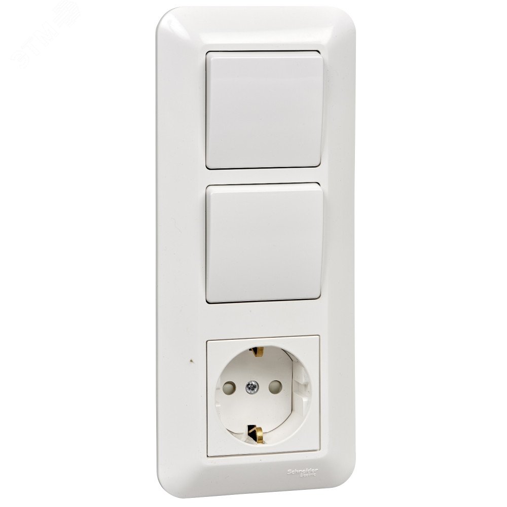 Изображение товара Блок комбинированный 1 клавиша/1 клавиша/розетка с заземлением белый