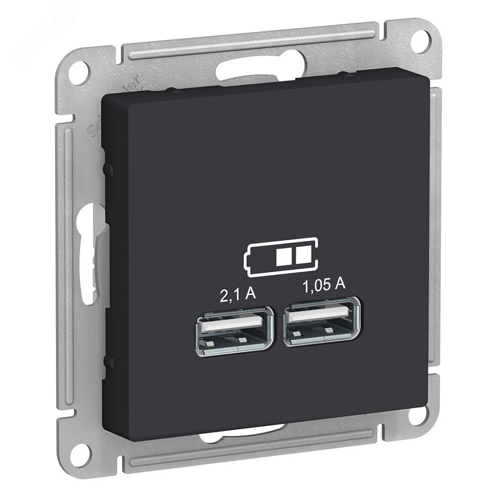 Розетка ATLASDESIGN USB 5В 1 порт x 2,1 А 2 порта х 1,05 А механизм карбон ATN001033 Systeme Electric - превью 2