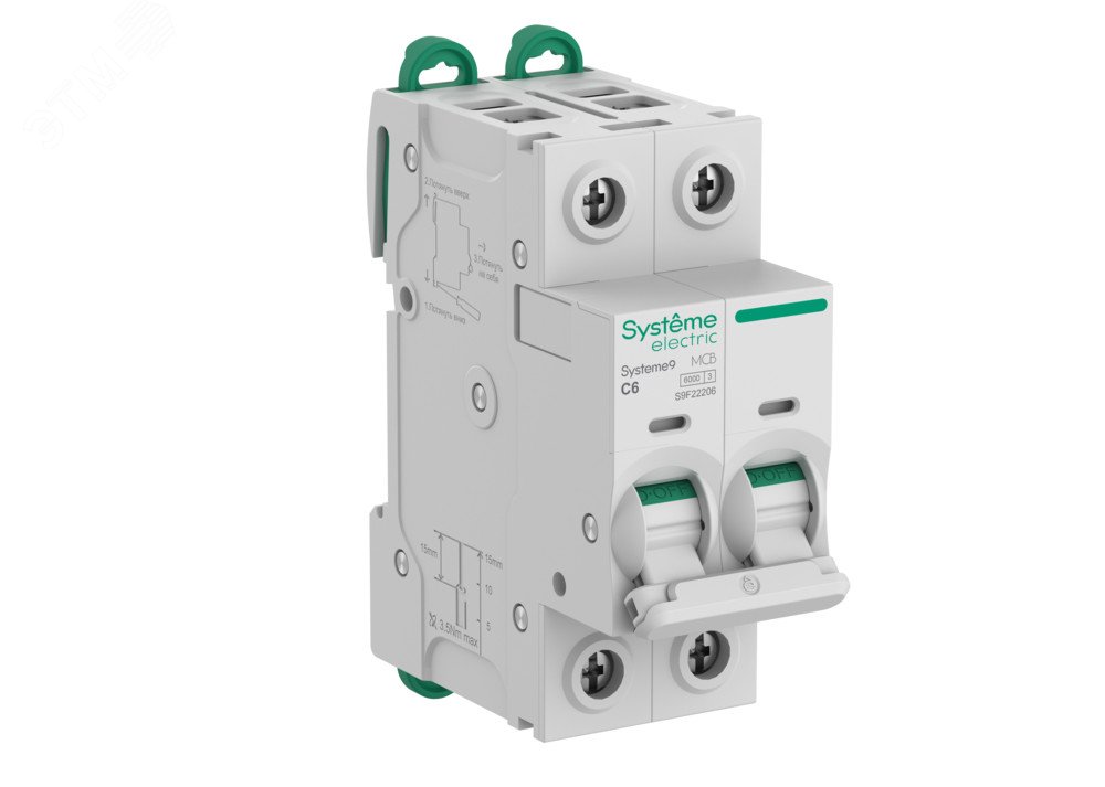 Изображение товара Автоматический выключатель Systeme9 2P 6A 6kA 400V монтаж DIN-рейка