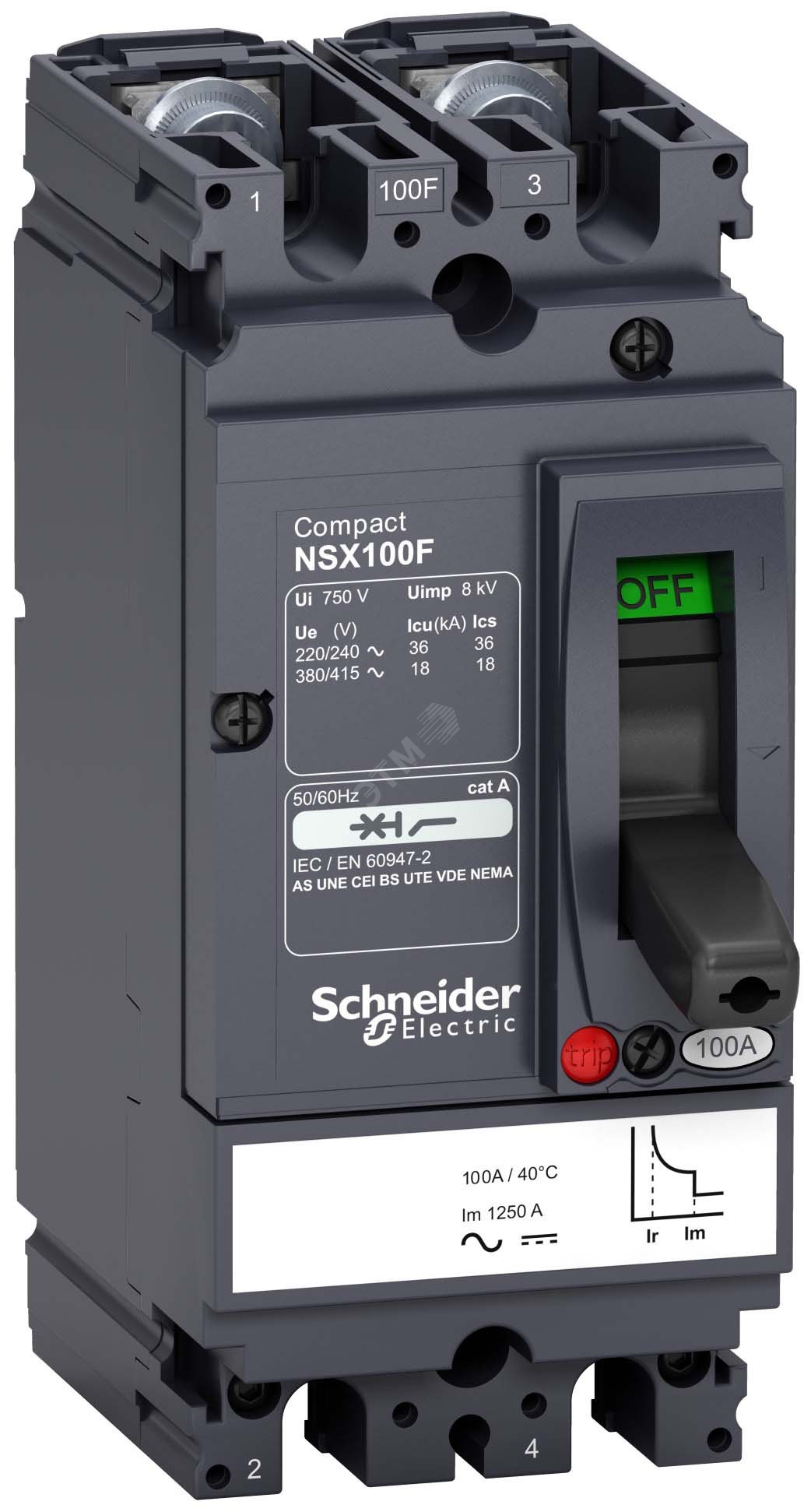 Выключатель автоматический двухполюсный NSX100F 100A AC/DC Schneider ...
