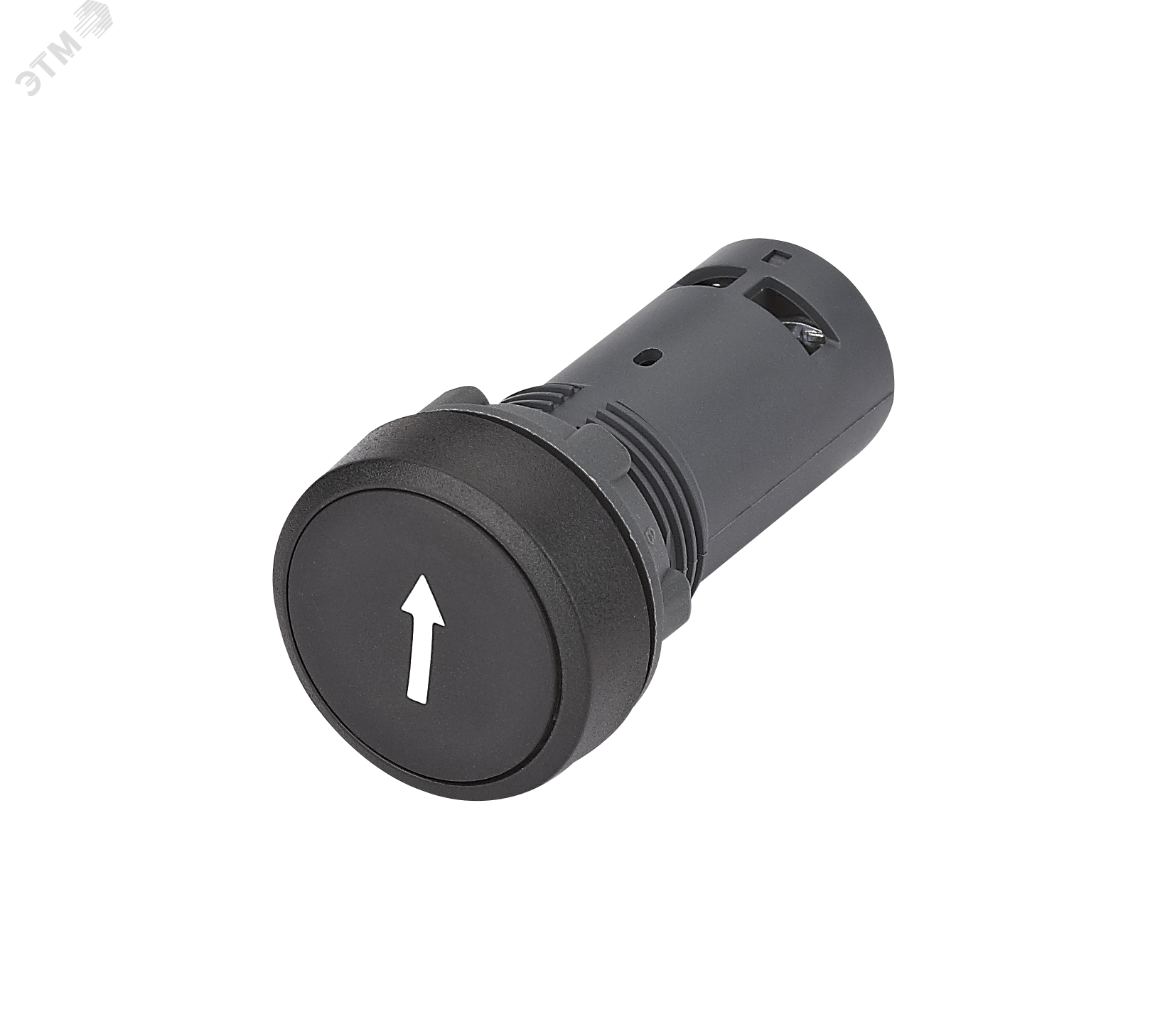 Изображение товара Кнопка моноблочная 22мм черная с возвратом, с маркировкой Стрелка вниз пластик, 1НО, IP65 SB7 (шт)