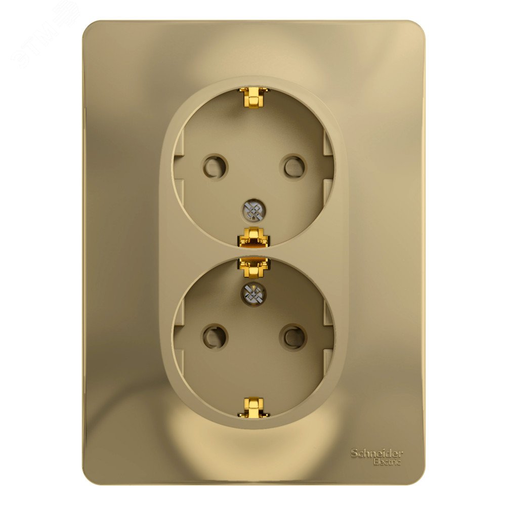 Изображение товара GLOSSA Розетка двойная с заземлением и шторками в сборе 16А 220В серебристая