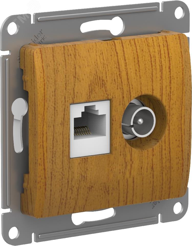 Изображение товара GLOSSA двойная розетка ТВ и RJ45 категория 5E из дерева дуб