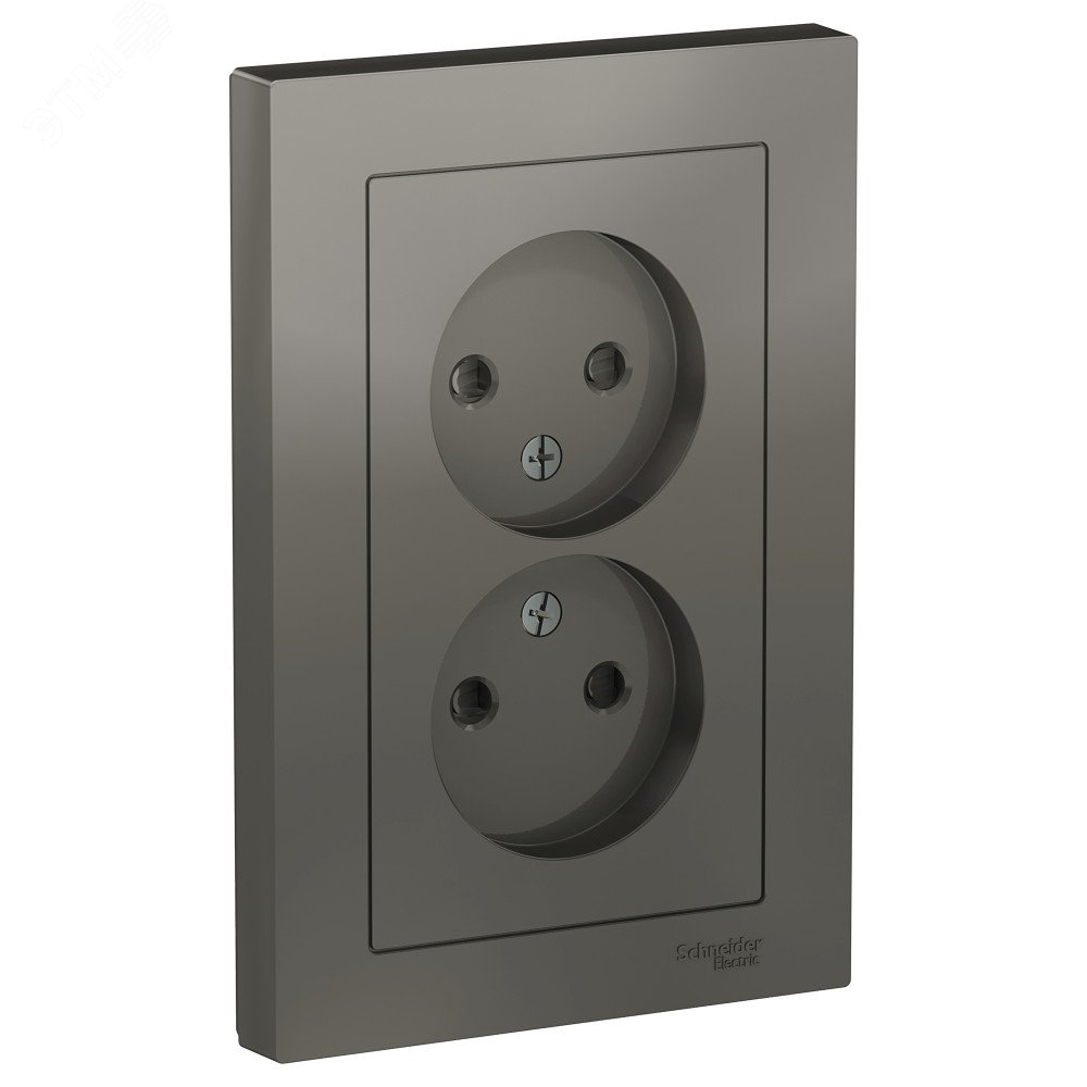 Изображение товара Двойная розетка AtlasDesign без заземления со шторками 16А сталь Systeme Electric