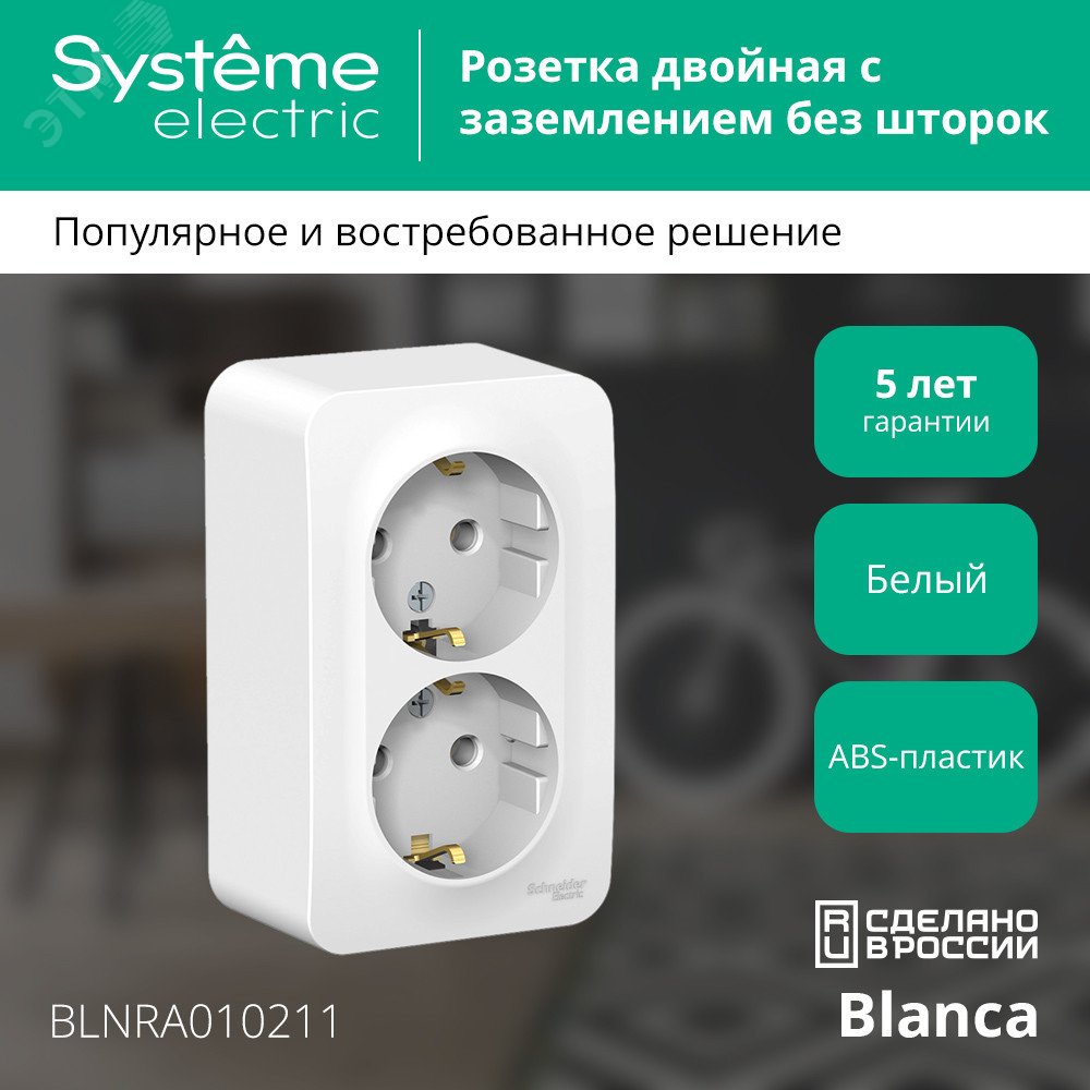 BLANCA розетка наружная двойная с заземлением без шторок с изолирующей ...