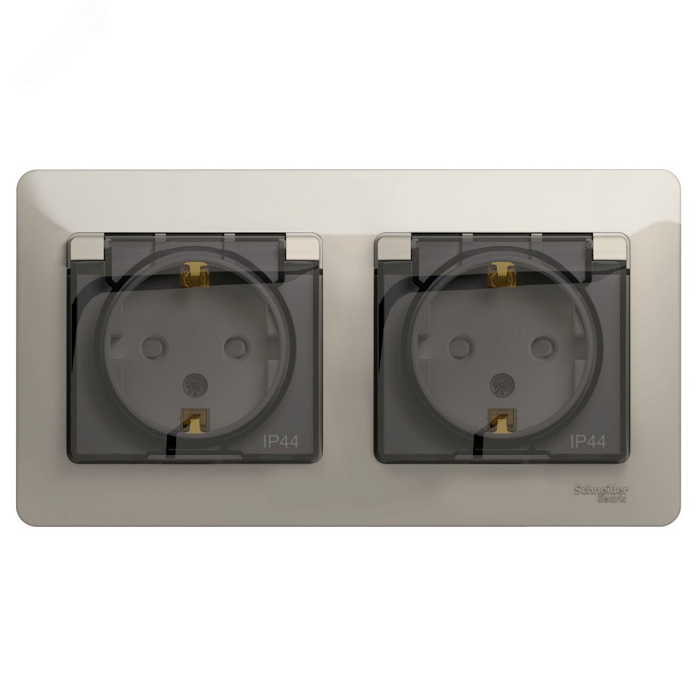 Изображение товара Розетка GLOSSA двойная с заземлением IP44 шторки молочная для ванной и кухни