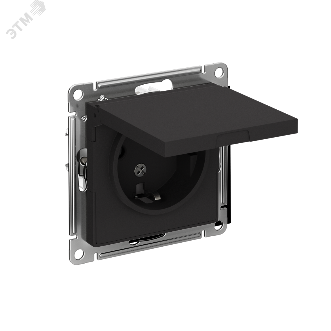 Изображение товара Розетка ATLASDESIGN с заземлением шторками и крышкой 16А IP20 карбон
