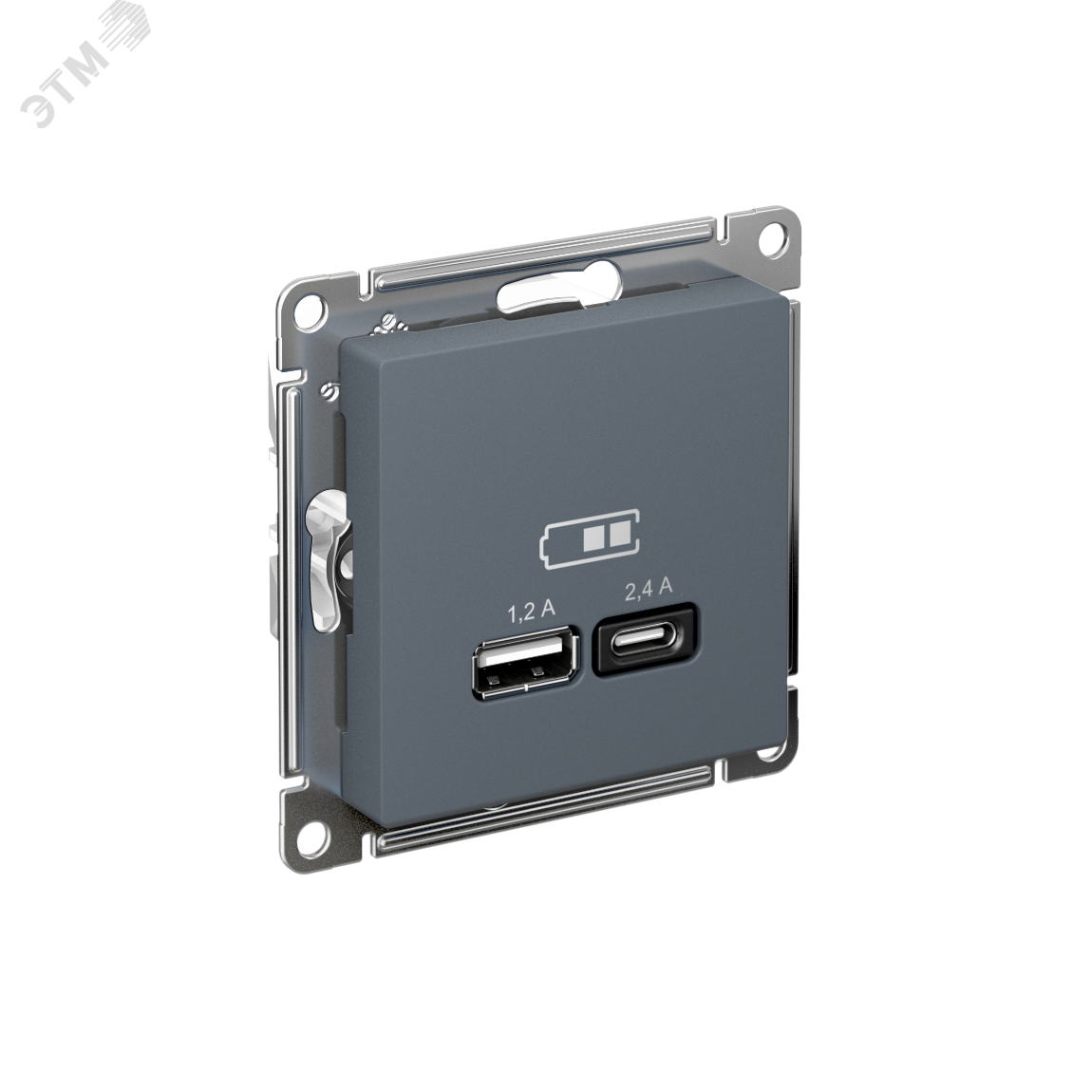 Изображение товара Розетка USB AtlasDesign 5В 2.4А с разъемами A и C, механическая, цвет грифель