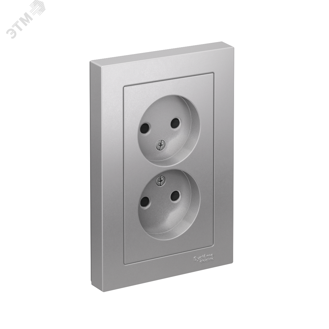 Изображение товара Розетка двойная Systeme Electric AtlasDesign без заземления шторки алюминий 16А
