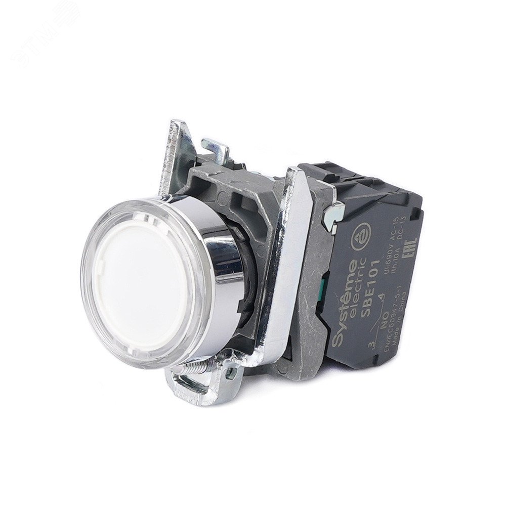 Изображение товара Кнопка SB4 с подсветкой, монтаж 22мм, IP65, 230В, белая, металл