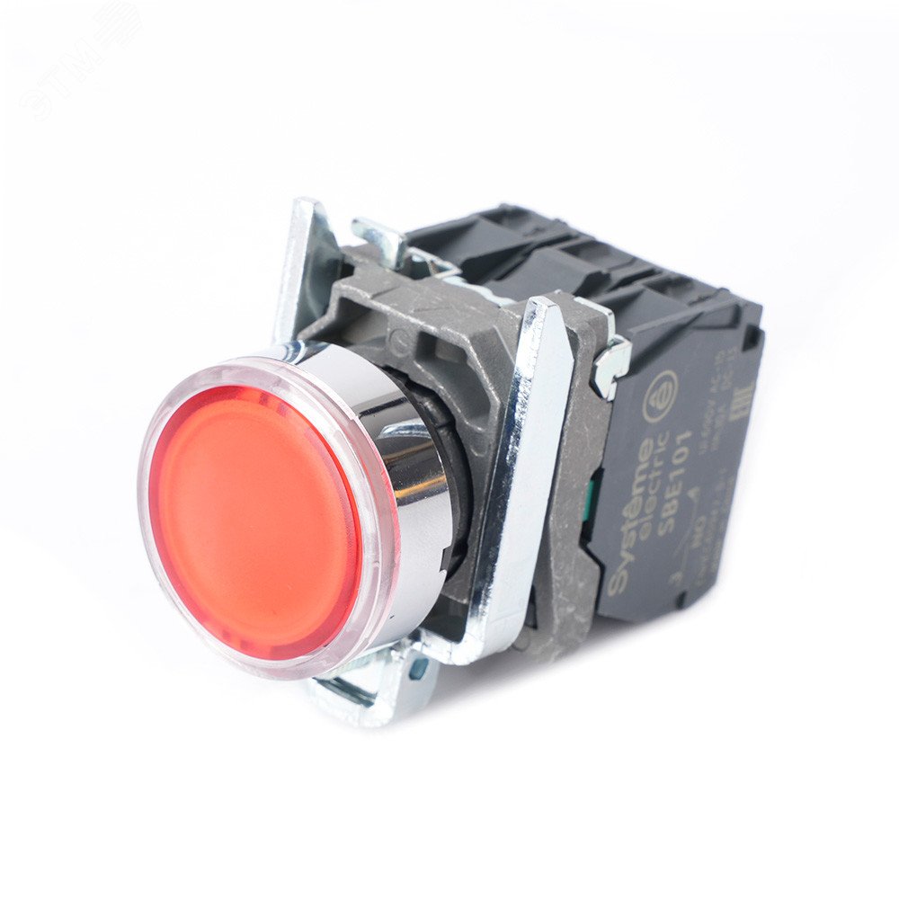 Кнопка SB4 с подсвет в сборе модуль 22мм красная металл 230-240ВAC 1НО+1НЗ SB4BW34M5 Systeme Electric