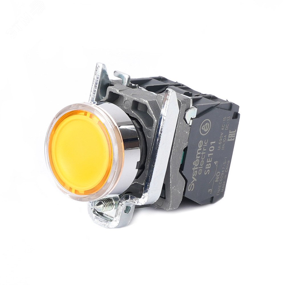 Изображение товара Кнопка SB4 с подсветкой для монтажа 22мм желтая 230-240В AC