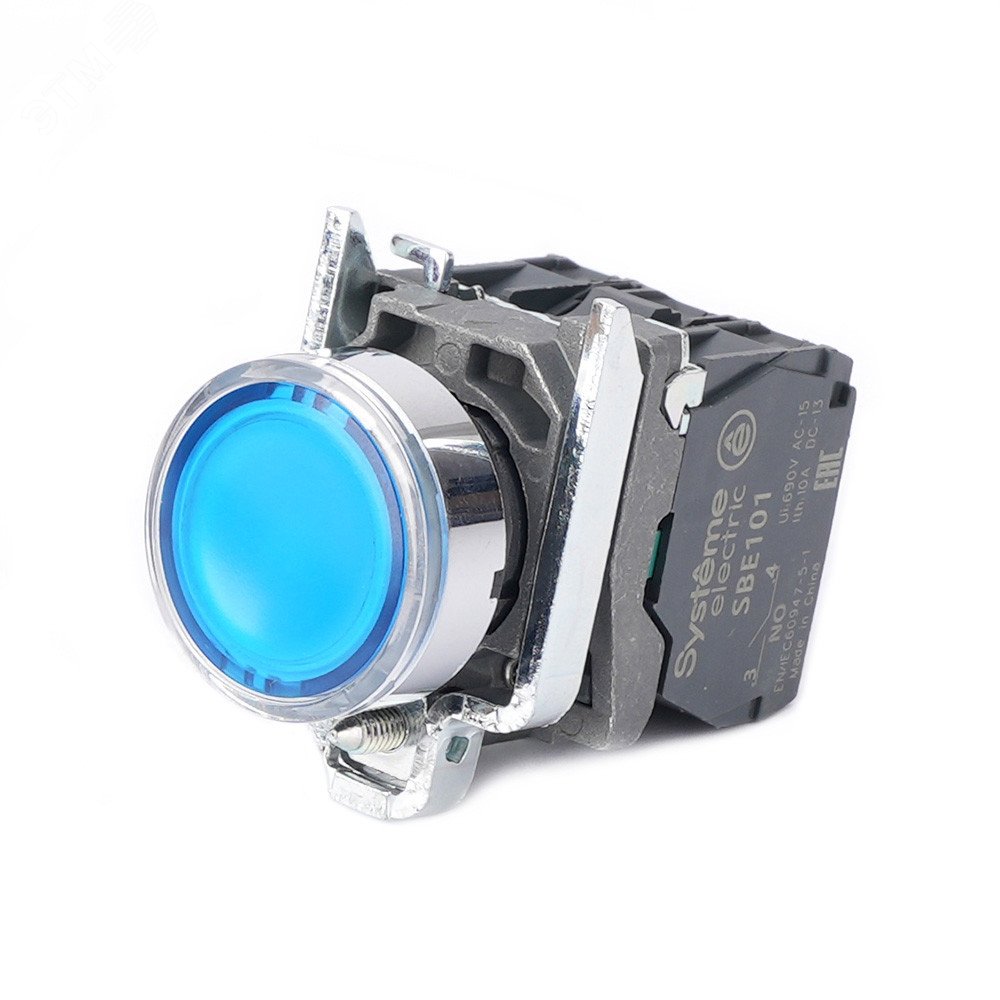 Изображение товара Кнопка SB4 с подсветкой, модульная, 22 мм, синяя, металлическая