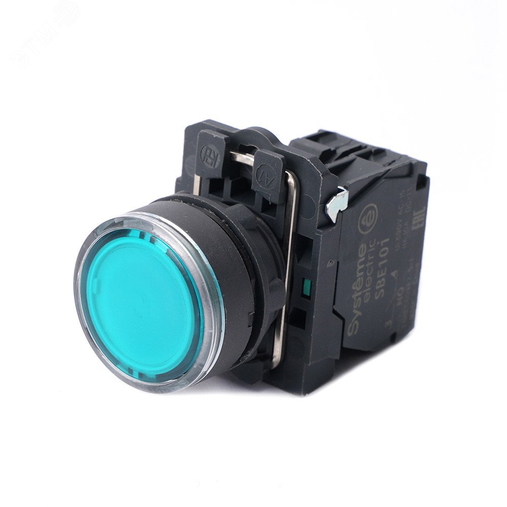 Изображение товара Кнопка SB5 с подсвет в сборе модуль 22мм зеленая пластик 230-240ВAC 1НО (шт)